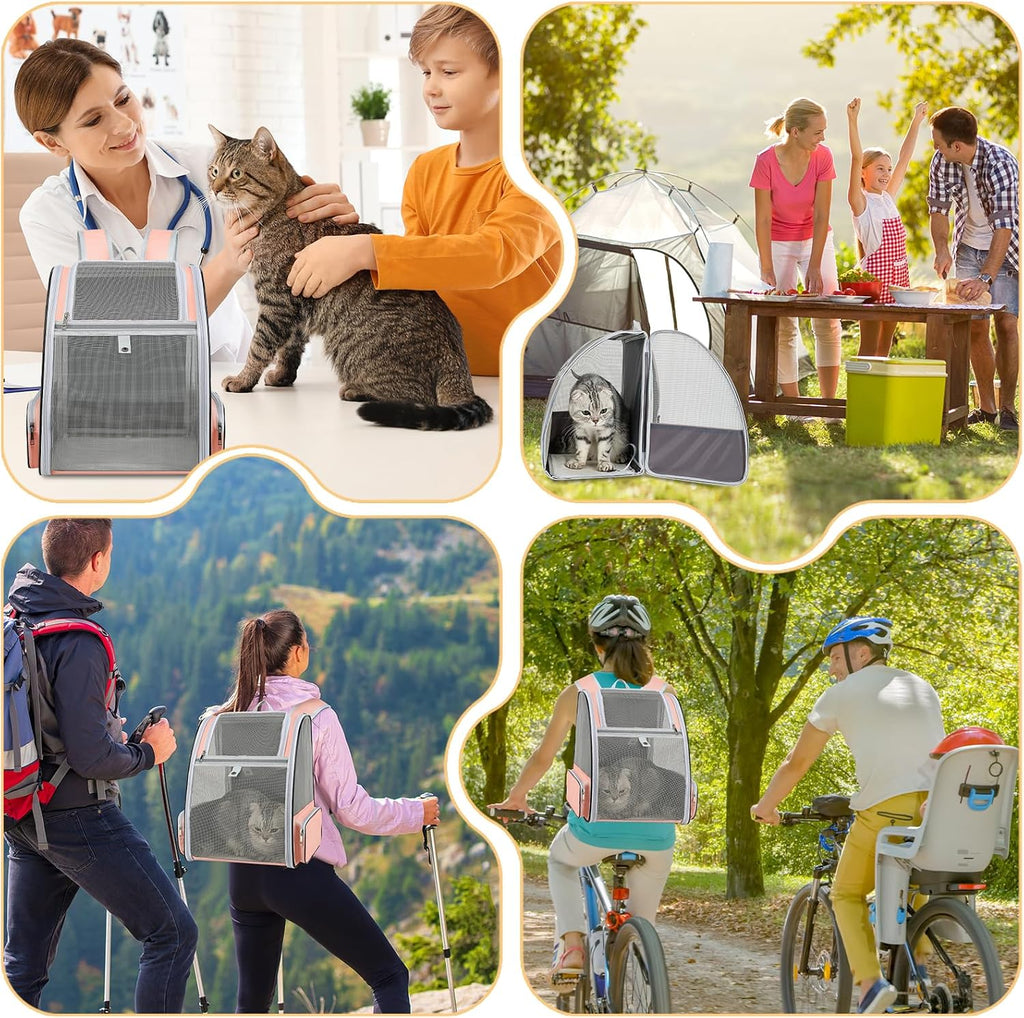 Cat Backpack Carrier Large Pet Backpack for Small Dog Medium Cat Puppy Kitten Bunny up to 15lbs, Ventilated Mesh Dog Collapsible Travel Backpack for Hiking Walking Outdoor