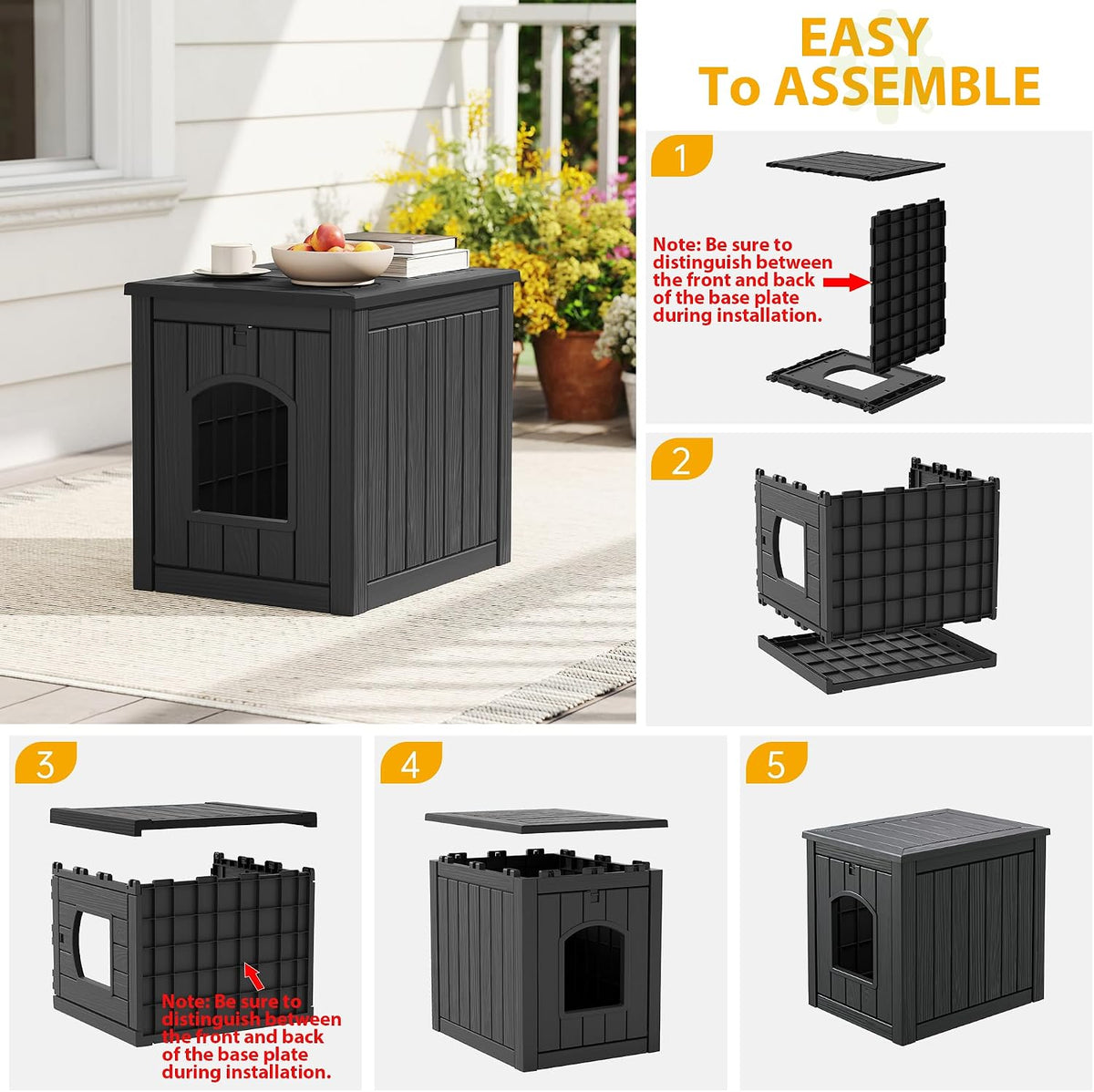Cat Litter Box Enclosure, Multi-Functional Enclosed Cat Litter Box Furniture, Outdoor Cat House Weatherproof, Openable Front Door & Raised Floor, Easy to Clean & Assemble, Black