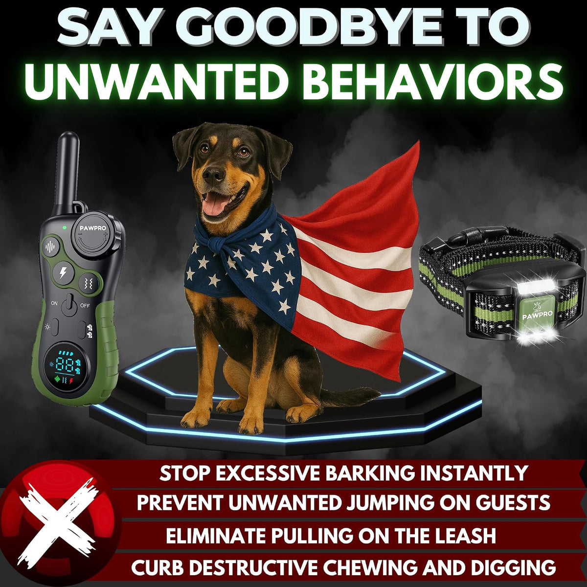 PAWPRO Dog Shock Collar with Remote, US Edition Training Collar, 4-Mile Range, Night Light, Beep, Vibration & 1-99 Shock, Waterproof & Rechargeable, Fits All Dogs, 30-Day Training Guide (Green)