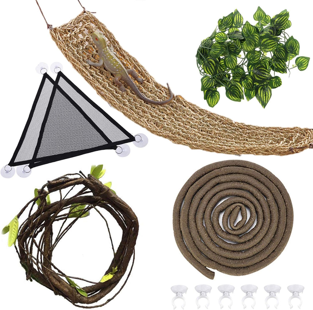 Hamiledyi Bearded Dragon Tank Accessories Lizard Hammock Climbing Jungle Vines Adjustable Leash Bat Wings Flexible Reptile Leaves with Suction Cups Reptile Habitat Decor for Gecko,Snakes,Chameleon