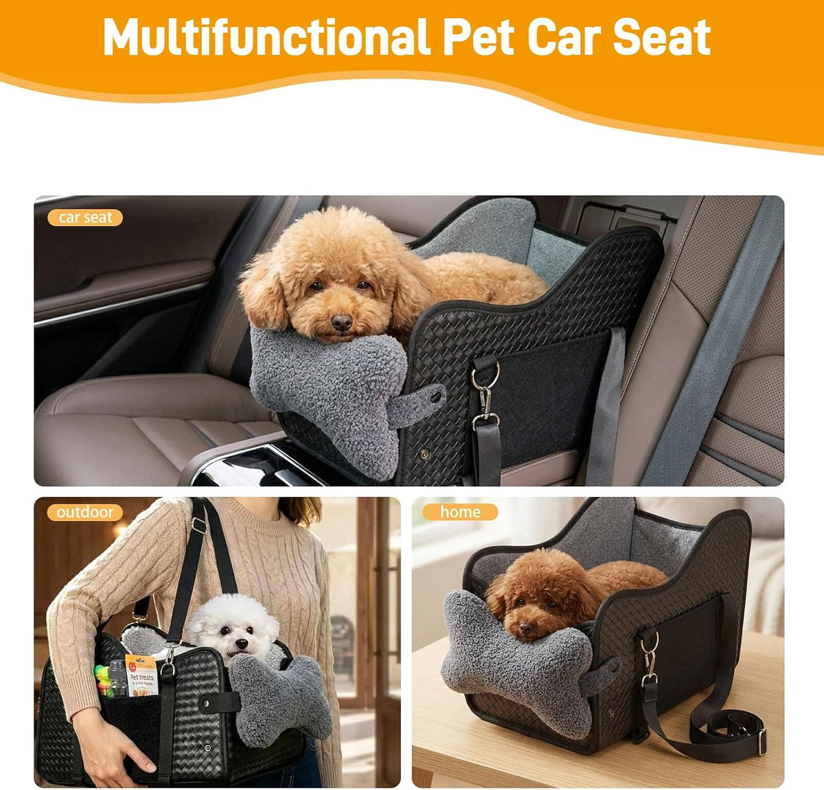 Console Dog Car Seat for Small Dogs，Dog Booster Seat Under 15lbs