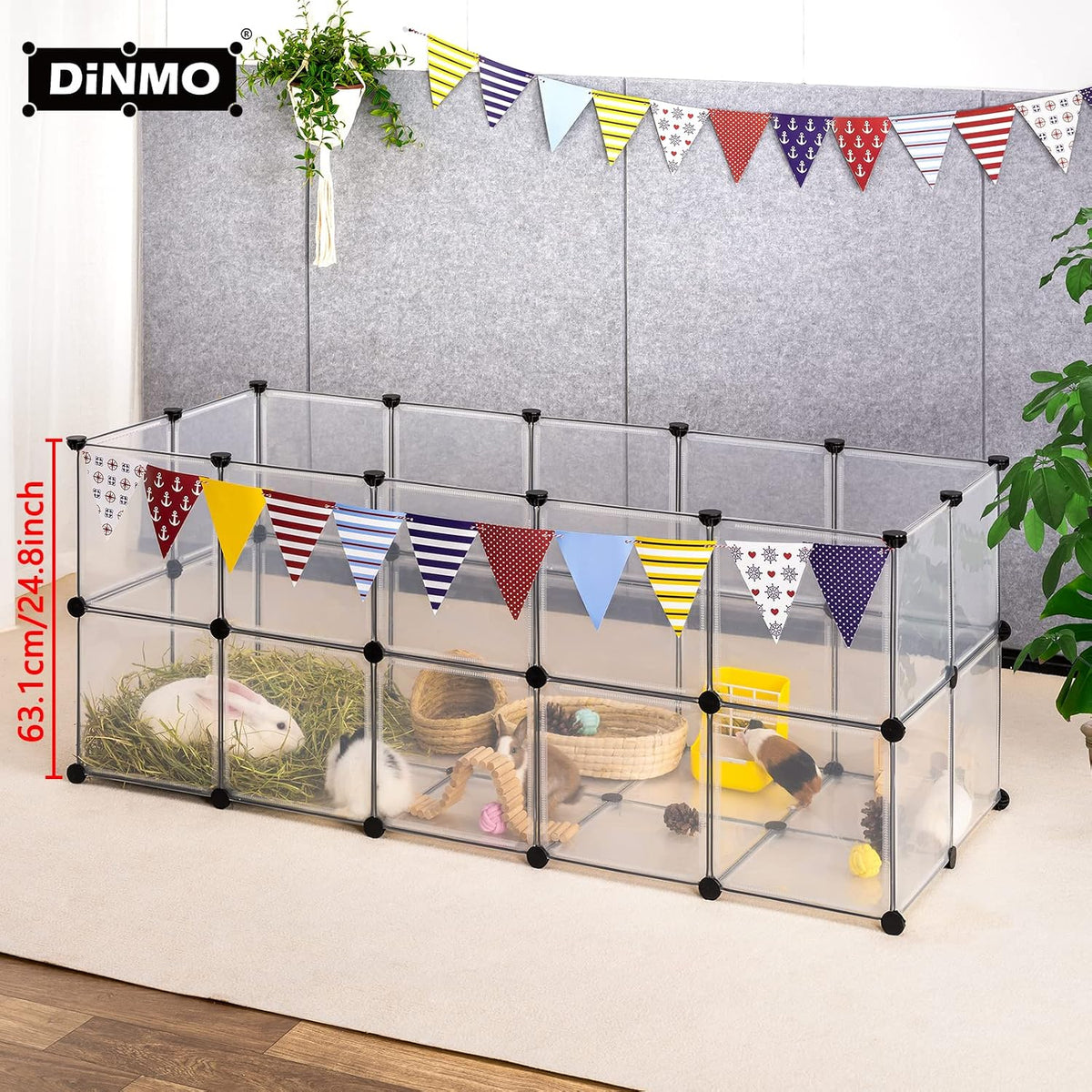 DINMO 38 Panels Bunny Playpen with Floor, Plastic, 61.2"L x 24.8"W x 24.8"H