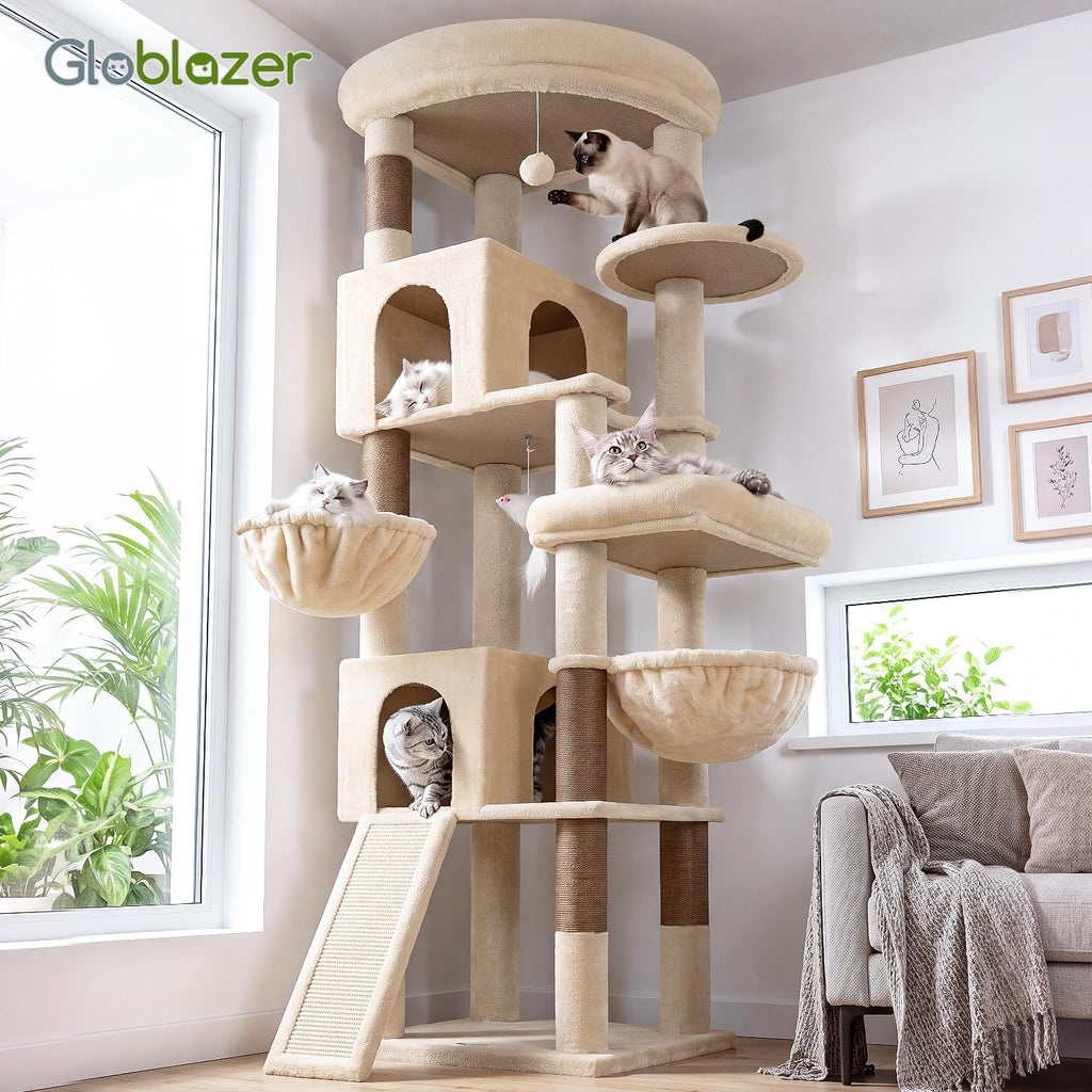 Globlazer Maine Coon Corner Cat Tree for Indoor Cats 74in, C74, Beige