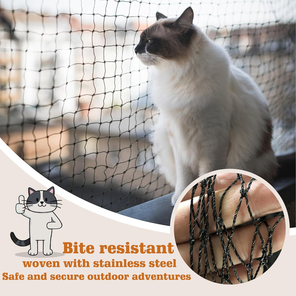 Cat Netting,Balcony Netting for Pets,Steel Wire Reinforced Balcony Screen for Pets, Anti-Fall Cat Net for Balcony and Windows,Stair, Patio（Black,10 * 20ft）