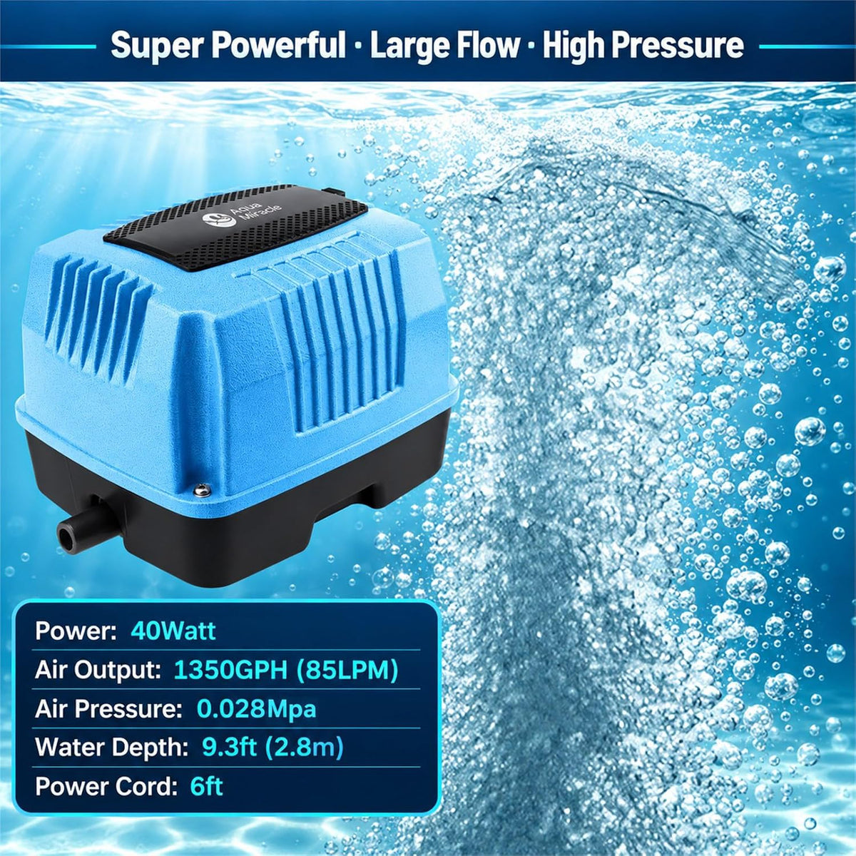 AquaMiracle Linear Air Pump AP-40/AP-60/AP-80/AP-160 for Pond Aeration, Septic, Hydroponic, 635/950/1350/2550GPH, Pond, Waste Treatment, Aquarium, Fish Farm, Seafood Restaurant