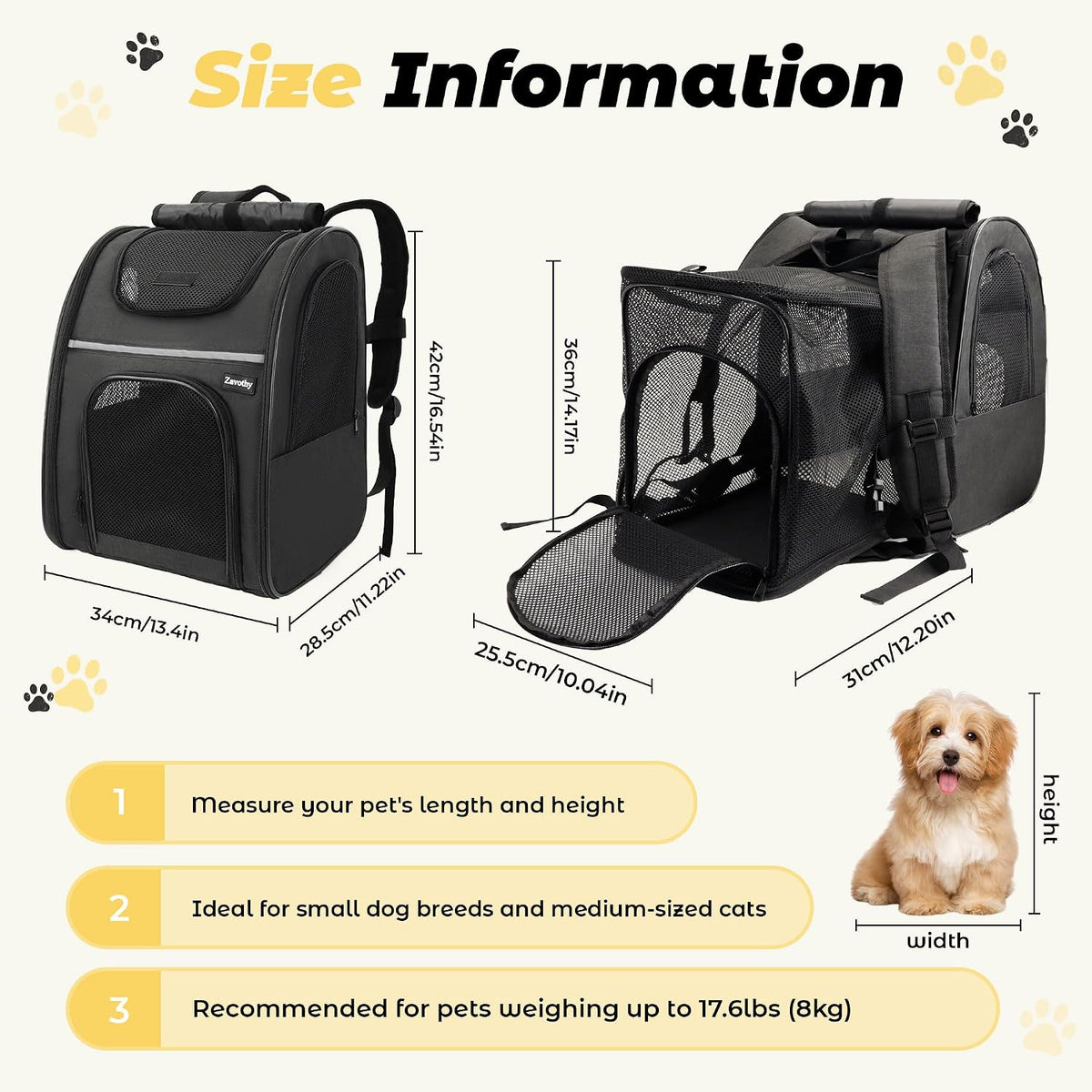Cat Backpack Carrier – Expandable Airline Approved Pet Travel Bag for Cats & Small Dogs, Breathable Mesh Pet Carrier Backpack with Padded Base (Black)
