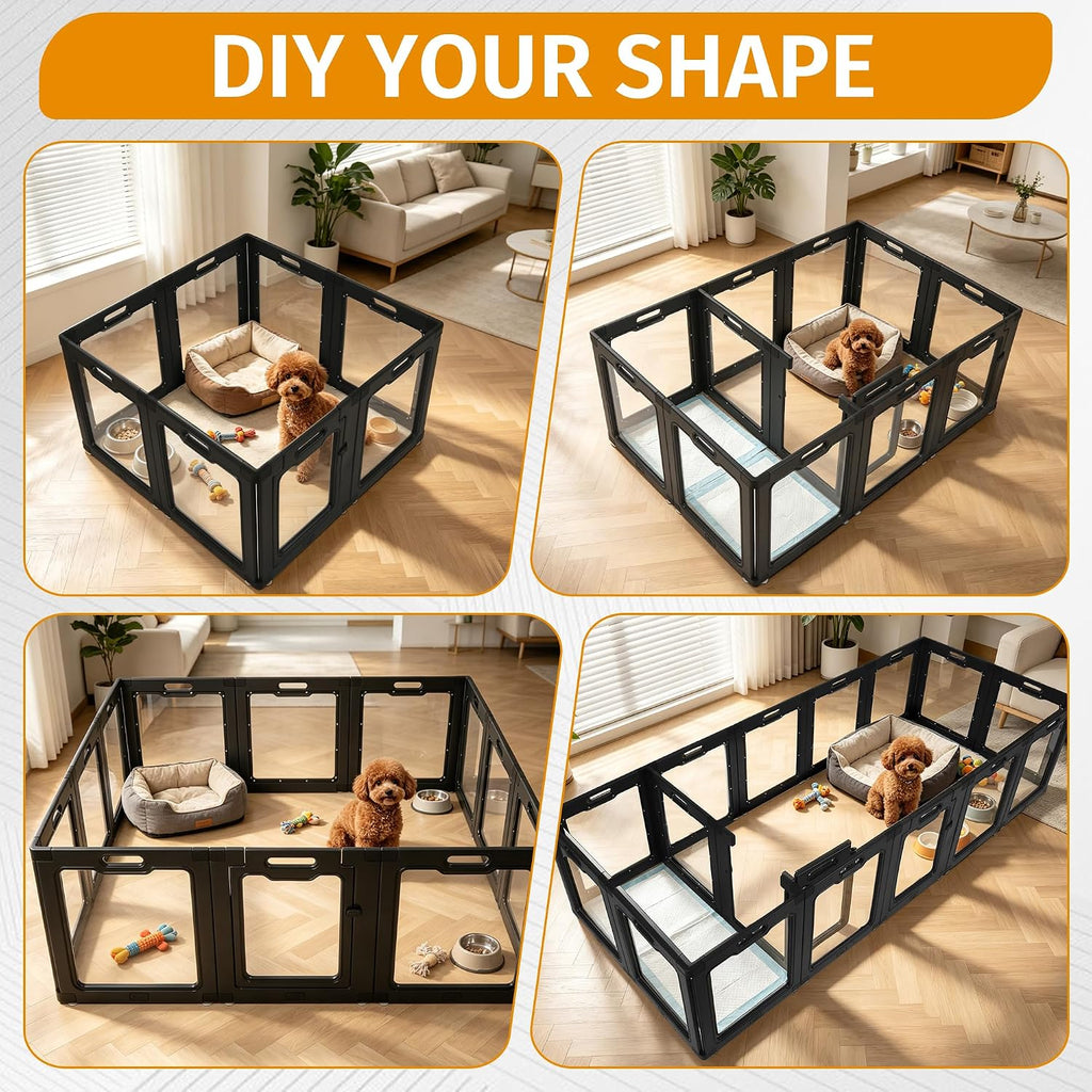 24" H Clear Acrylic Dog Playpen,12-Panel Modern Black Indoor Pet Fence