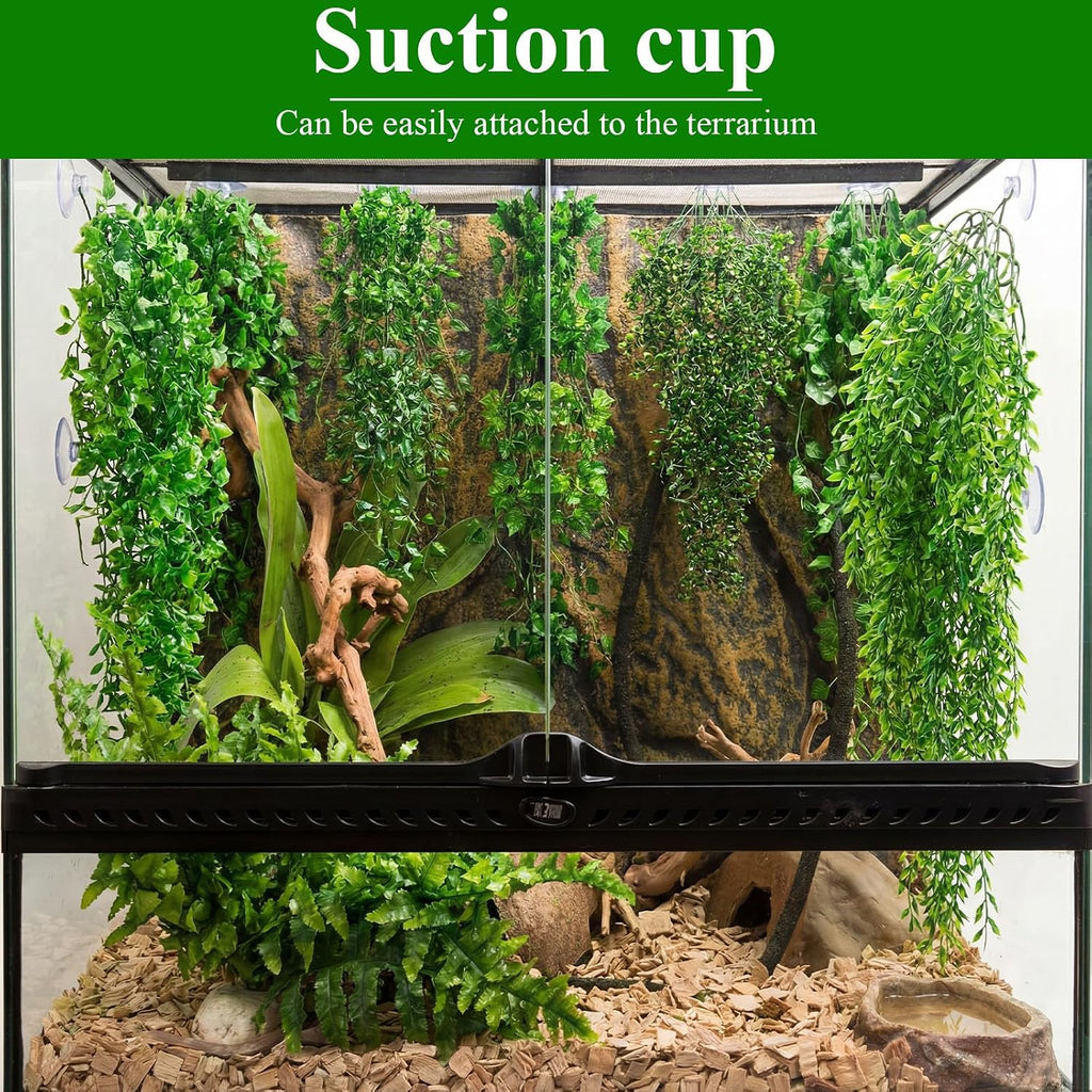 Suncalla 8 Pack Reptile Plants Terrarium Hanging Plant Vine Boston Climbing Terrarium Plant with Suction Cup for Bearded Dragons Lizard Crested Gecko Snake Crab Tank(Petite Leaf Series,Multiple Green)