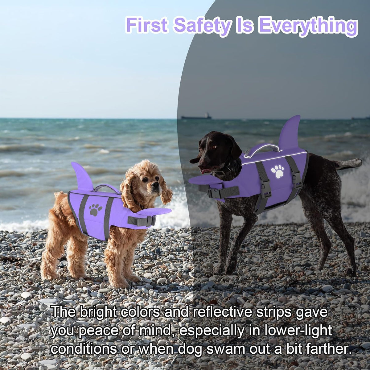 Dogcheer Dog Life Shark Jacket with Chin Float, Dog Swim Vest, Purple-L
