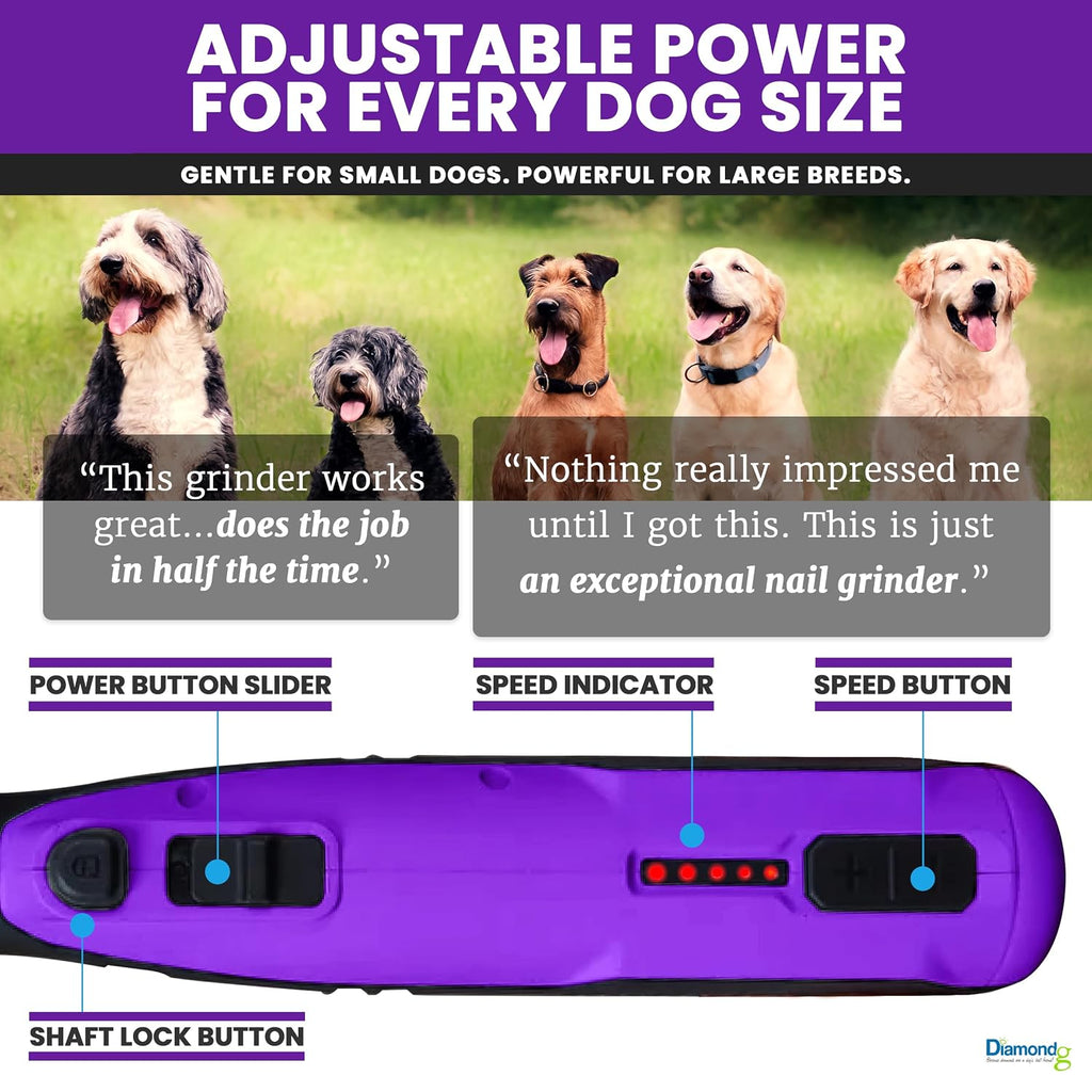 Diamondg Cordless Dog Nail Grinder - Quiet Sound with LED Light, Purple