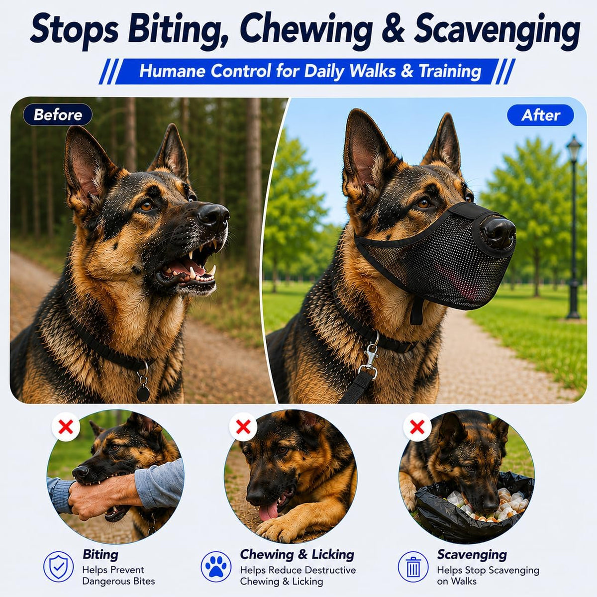 Dog Muzzle, Soft Air Mesh Muzzles for Medium Sized Dogs, Breathable Dog Mussels for Scavenging Biting Licking & Barking, Adjustable Mouth Guard with Front Opening, Allows Panting and Drinking(Black,M)