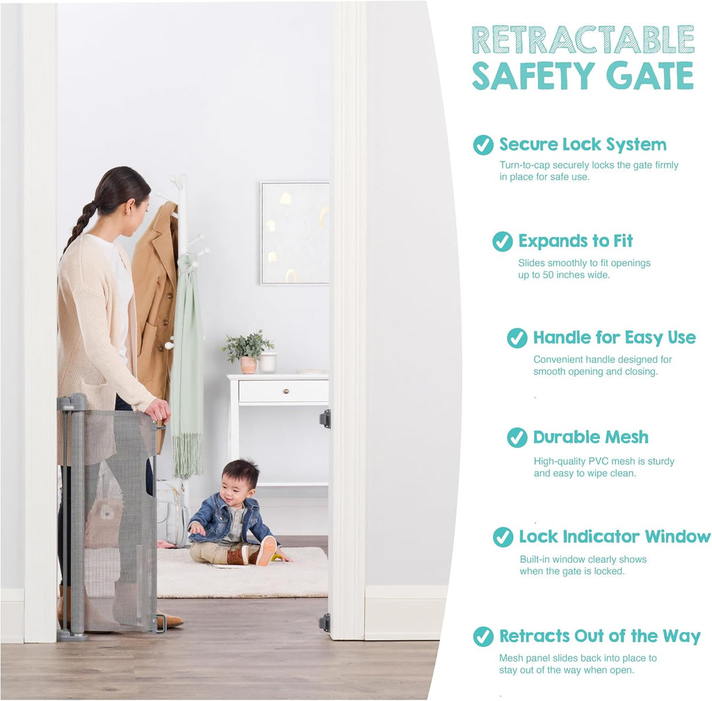 Regalo Safety 50" Retractable Mesh Baby Gate, Bottom of Stairs & Doorways