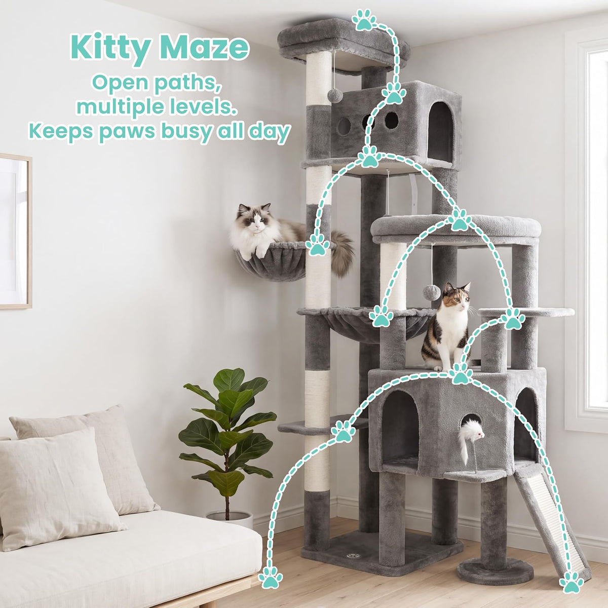 Cat Tree, 78.7" Tall Heavy Duty Cat Tower for Indoor Cats VCT033W