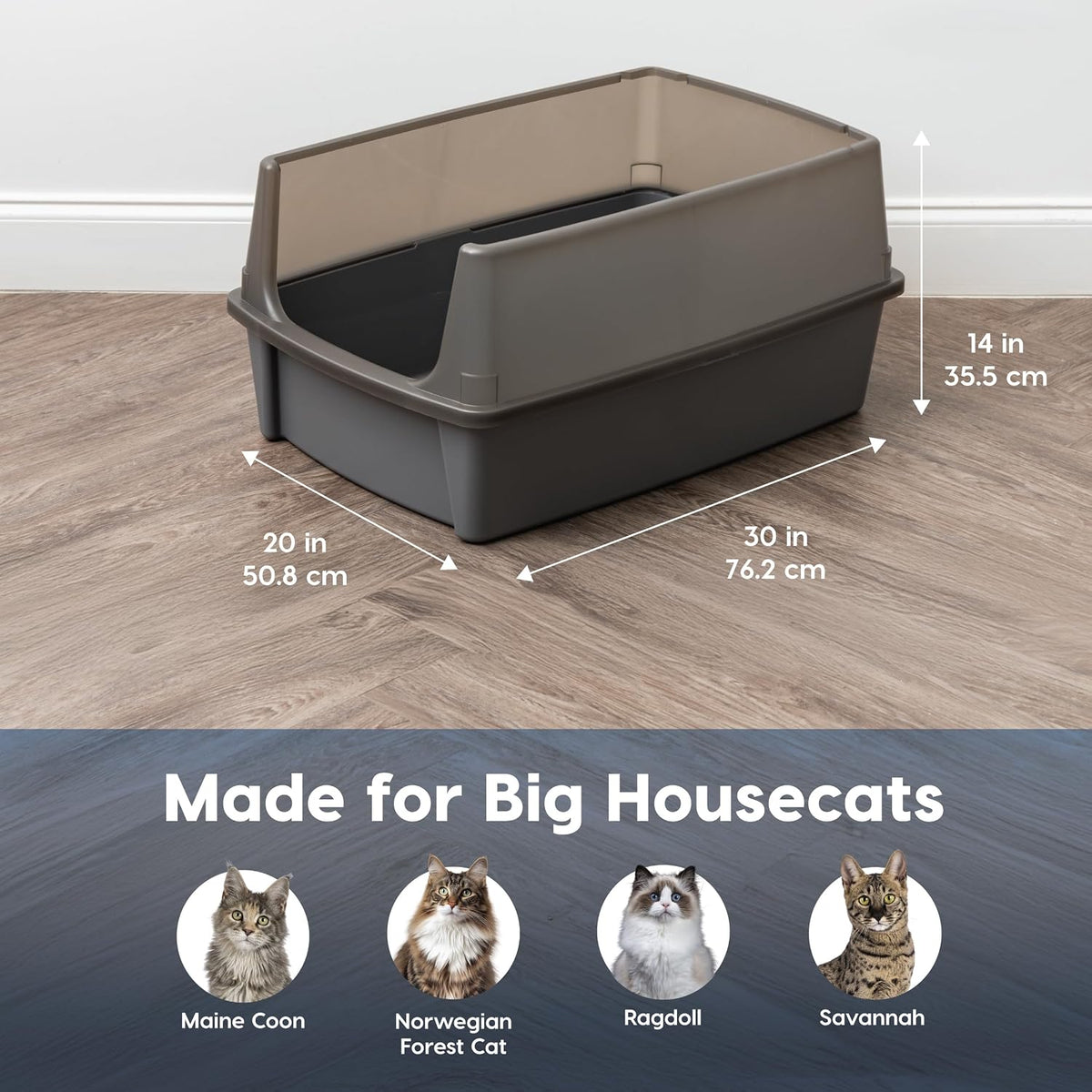 IRIS USA XX-Large High Sided Cat Litter Box, Scatter Shield, Gray