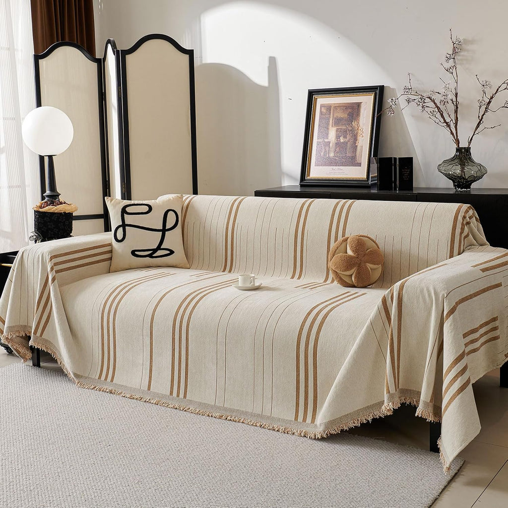 Boho Couch Covers for Sofa Washable Sofa Covers for 3 Cushion Couch Soft Non Slip Couch Covers for Sectional Sofa Dog Pet Furniture Protector (Light Gray, 91"*134")