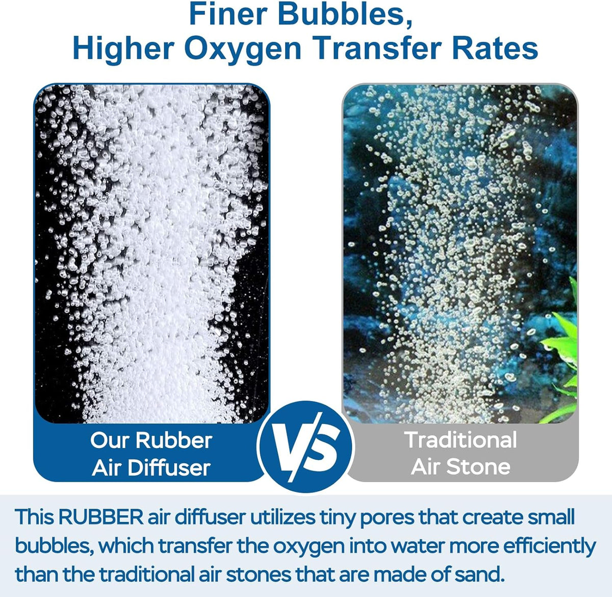 AquaMiracle New Innovative Rubber Air Stone | Air Bubbler | Oxygen Air Diffuser | for Pond Aerator | Pond Aeration | for Large Aquarium | 8”x1.52” | 1-Pack