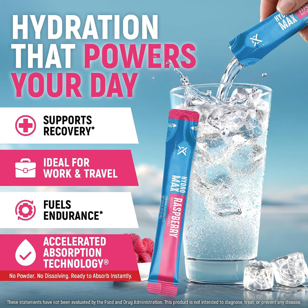 CardoMax Hydration Packets, Raspberry, 15 Liquid Hydration Sticks