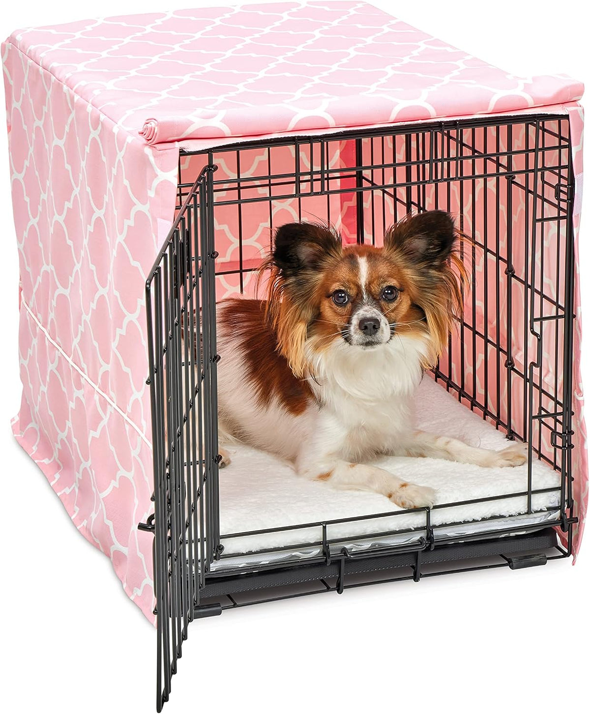 MidWest Homes for Pets Small Dog Crate Cover Featuring Teflon Fabric Protector, Poly-Cotton Privacy Kennel Cover Fits Most 24-inch Crates, Pink Designer Print, Machine Washable, Reduces Barking