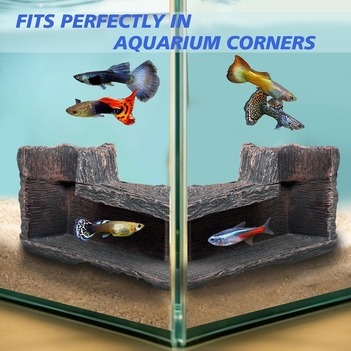 Fish Tank Decorations, 5.1" x 2" x 2.7" Resin Tree Bark Dual-Hole Aquarium Cave, Perfect Hiding Spot for Guppies, Neon Tetra, Cherry Shrimp