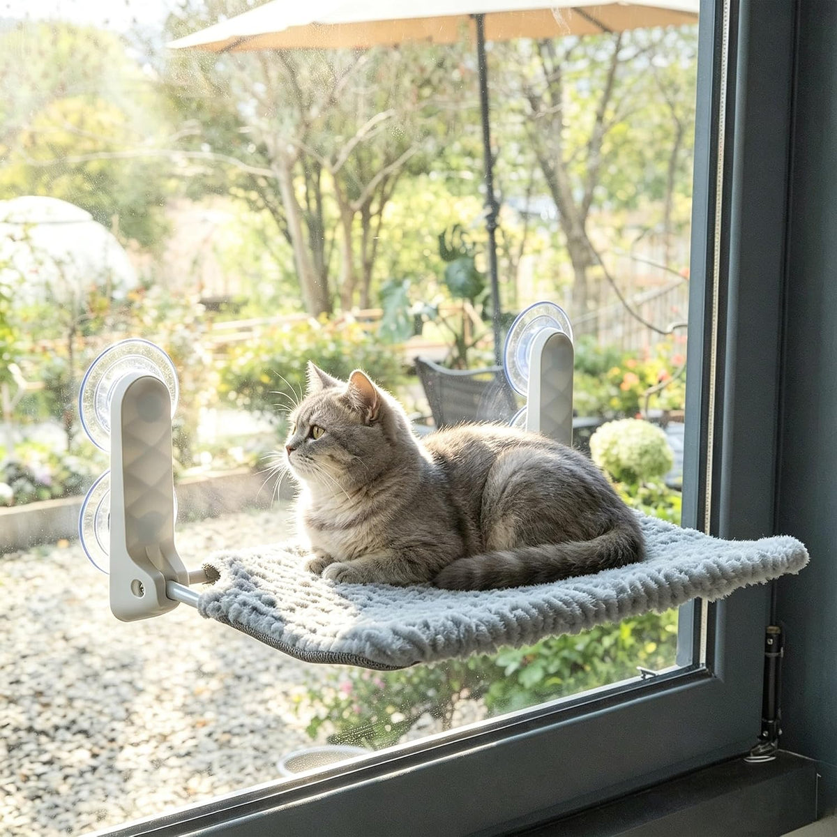 AIWIKIDE Cat Window Perch, Easy Install Bracket, Portable Wall Hammock for Indoor Cat, Grey