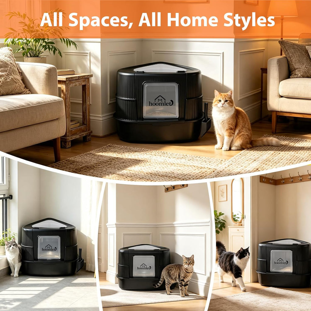 Large Enclosed Corner Cat Litter Box with Lid