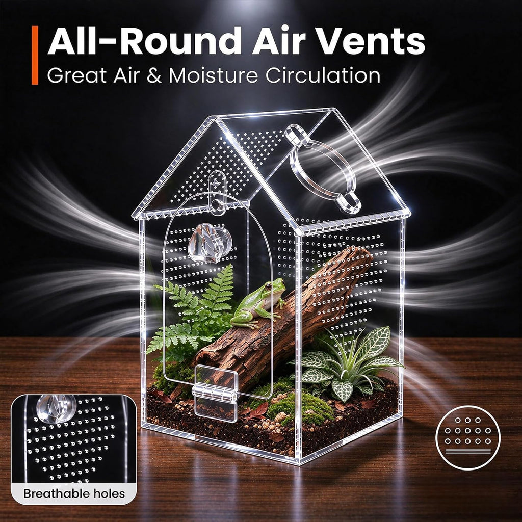 Jumping Spider Enclosure, Clear Acrylic Arboreal Terrarium with Front Opening Door, Escape-Resistant Ventilation, Starter Habitat Kit with Accessories for Sling, Baby Spiders and Praying Mantis