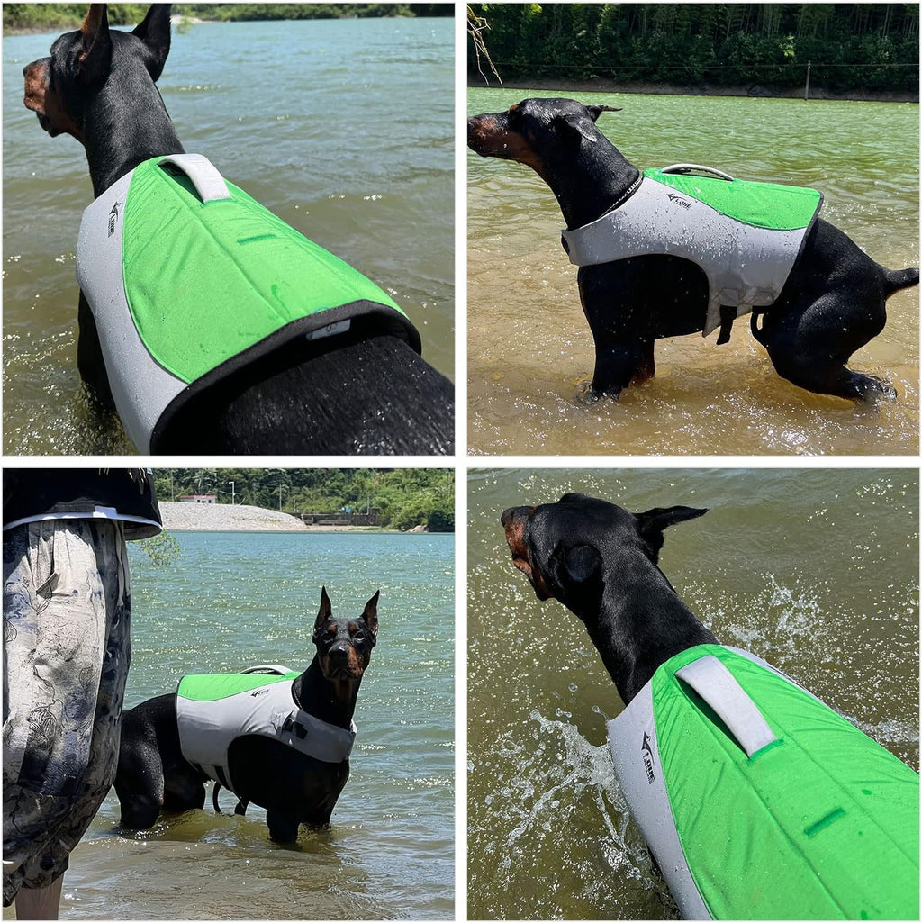 Dog Life Jacket, Sport Style Dog Float Coat with Excellent Buoyancy, Stylish Dog Swimming Safety Vest with Rescue Handle for Small Medium Large Dogs Green XL