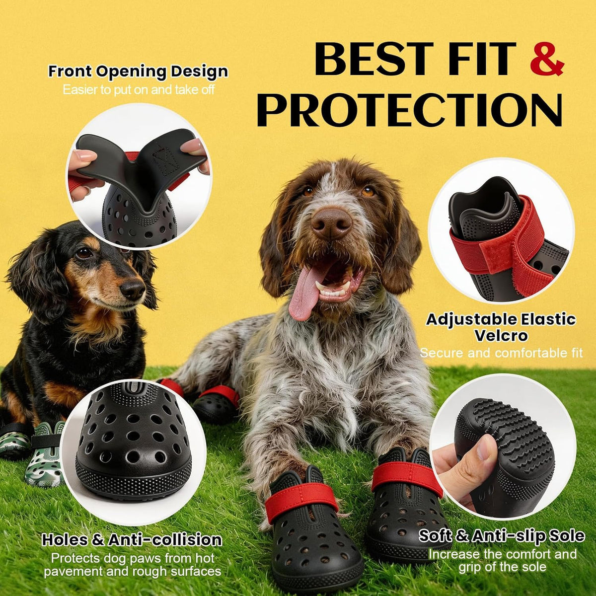 Dog Shoes for Hot Pavement - Comfortable Paw Protection for Medium & Large Dogs, Adjustable Strap & Non-Slip, Easy-Clean, Outdoor Sports Boots, Dog Booties for Summer Rain (Black, L)