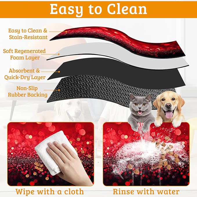 Red Gradienr Feeding Mat, Non-Slip Rubber Backing Mat, Cat Dog Accessories - Image 5