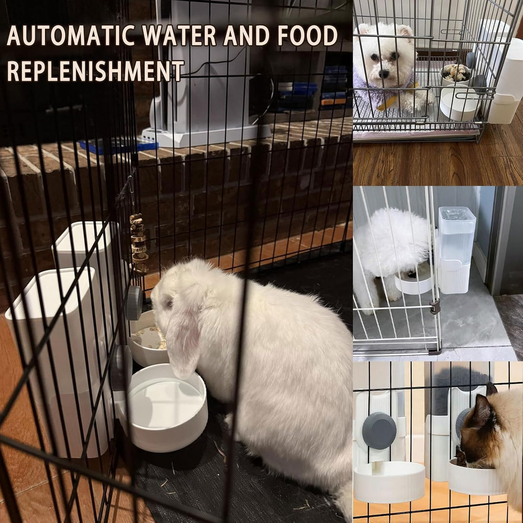 kathson Rabbit Feeder,Bunny Water Bottle Dispenser,Pet Cage Food Bowl,Grey