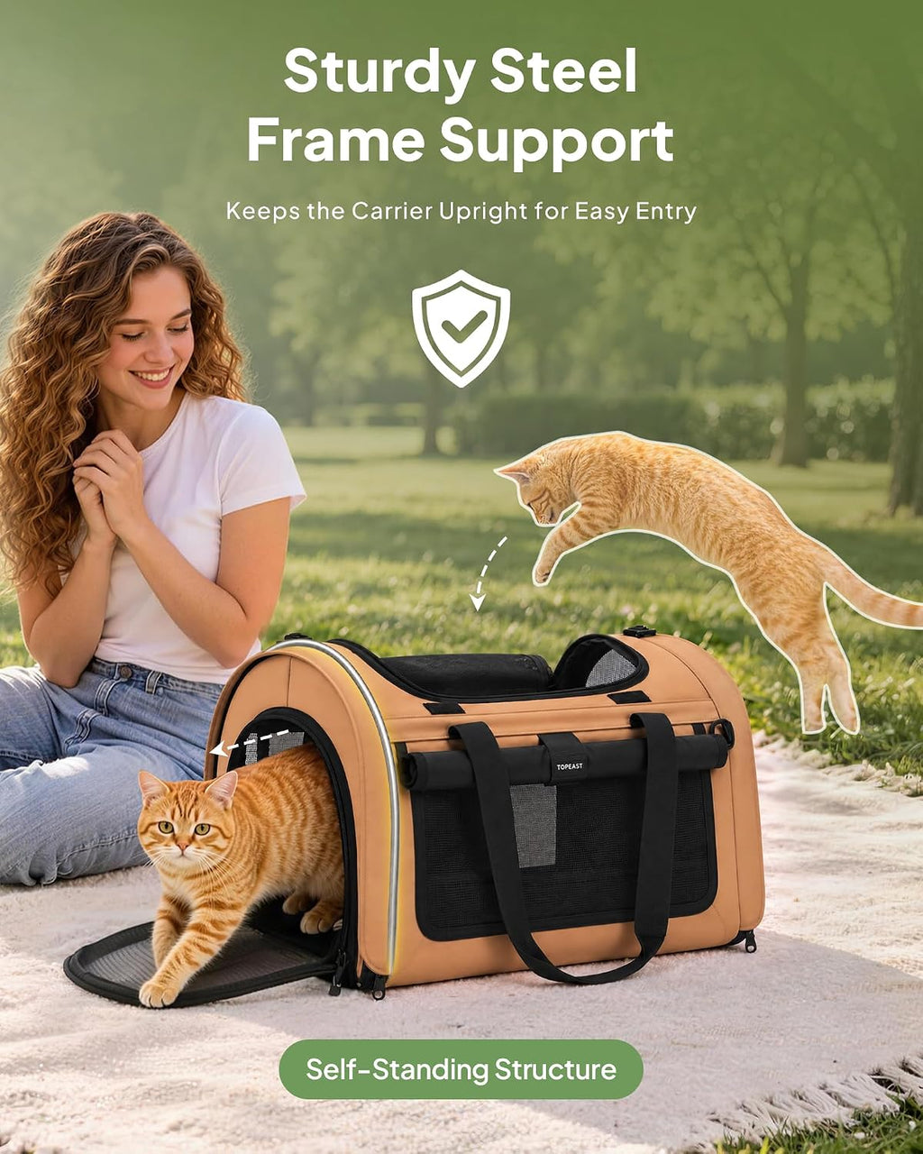 Backpackable Cat Carrier 17"x11"x11", Soft-Sided Collapsible Pet Carrier