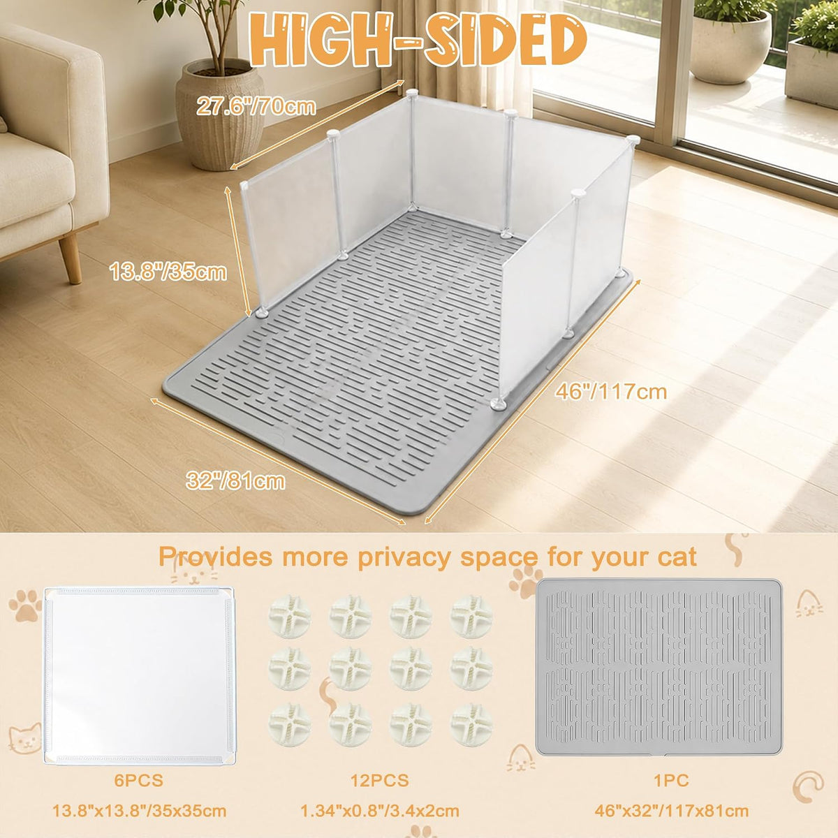 Silicone Cat Litter Mat with Splash Guard Large Cat Litter Box Enclosure