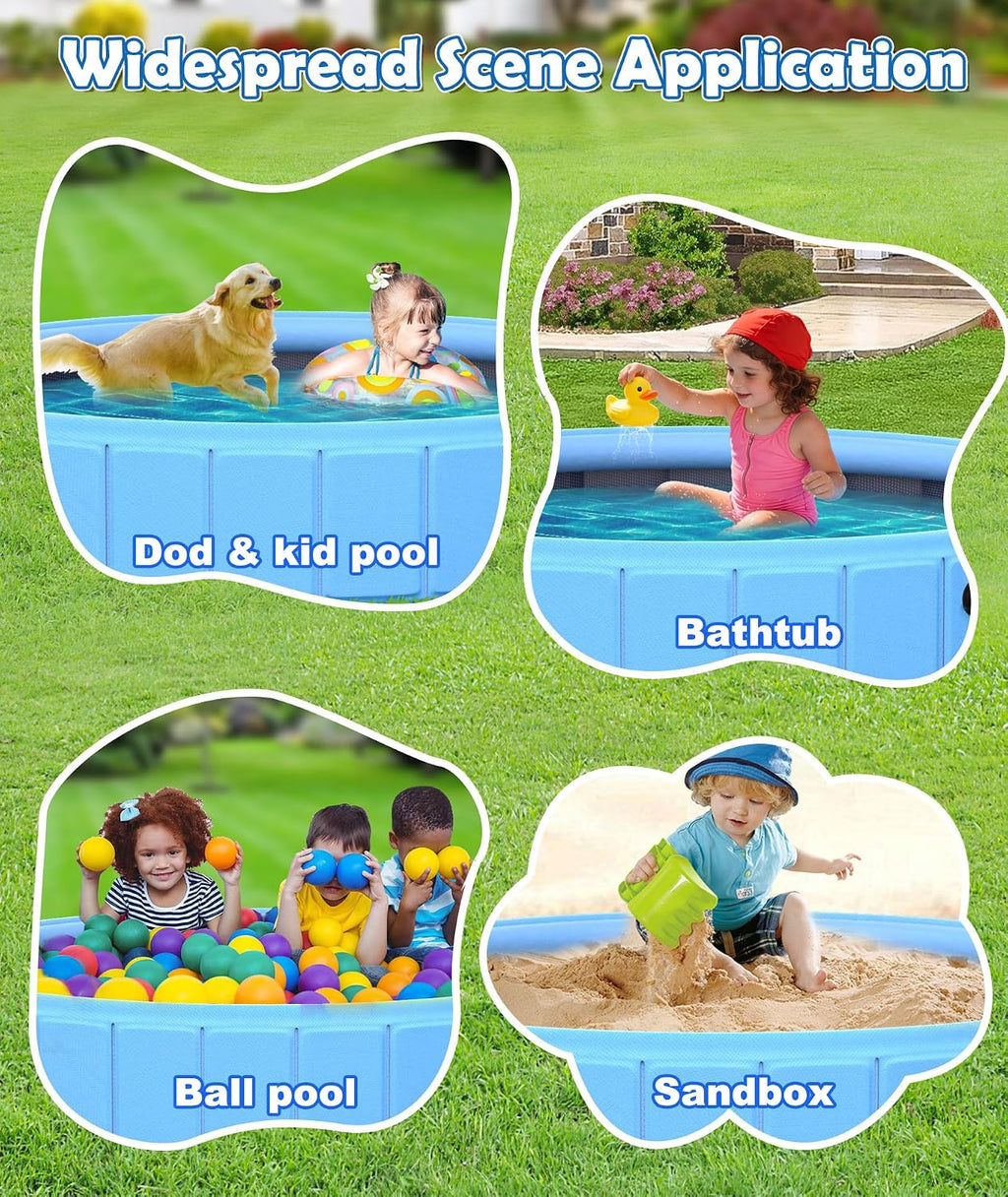 EPN Foldable Dog Pool with Sprinkler, Large Non-Slip PVC Pet Bath, 79 Inch