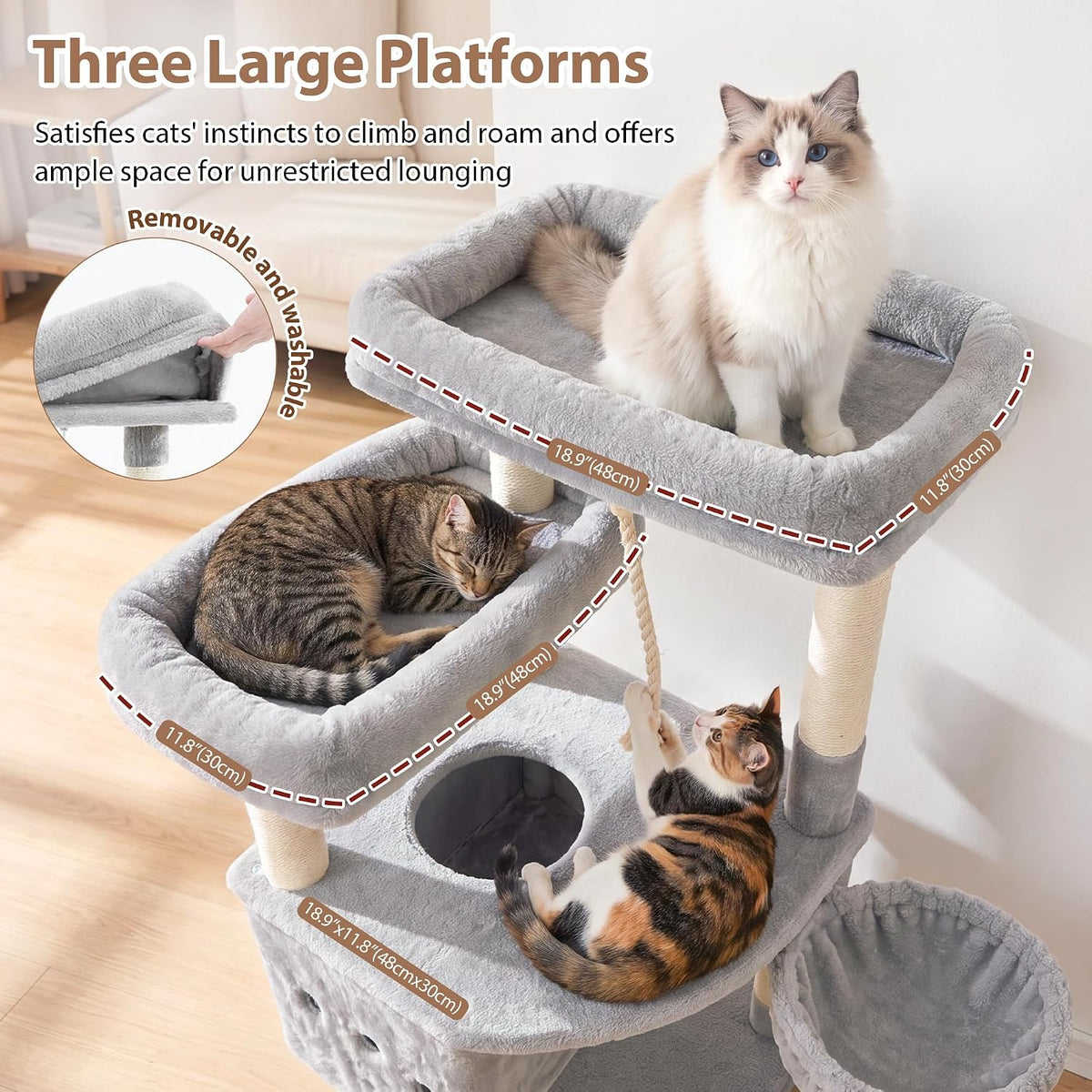 Cat Tree, 71.6'' Tall Cat Tower with 3 Large Cat Condos, GCT800W