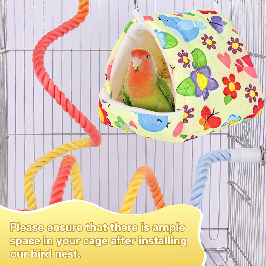 Bird Bed for Cage Warm Winter Nest Hammock with Hanging Hook Cage Accessories for Small Birds Parakeets Cockatiels Love Birds Cockatiels Conures Hamster (Yellow, M)