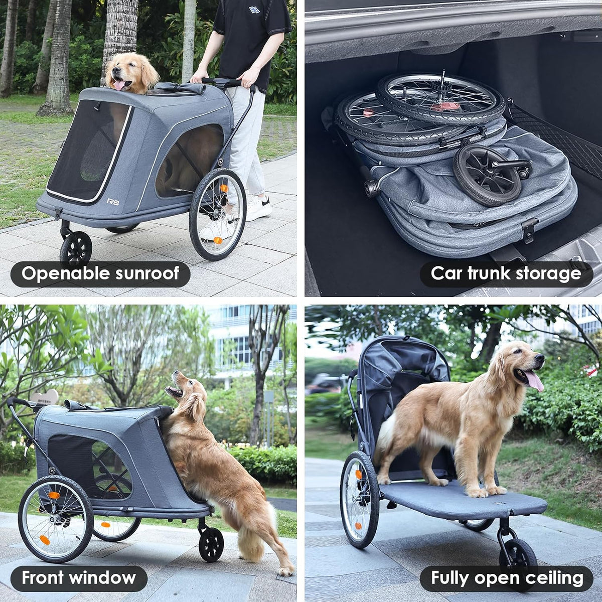Beberoad Dog Stroller for Large Dogs Up to 100 lbs with Built-in Ramp