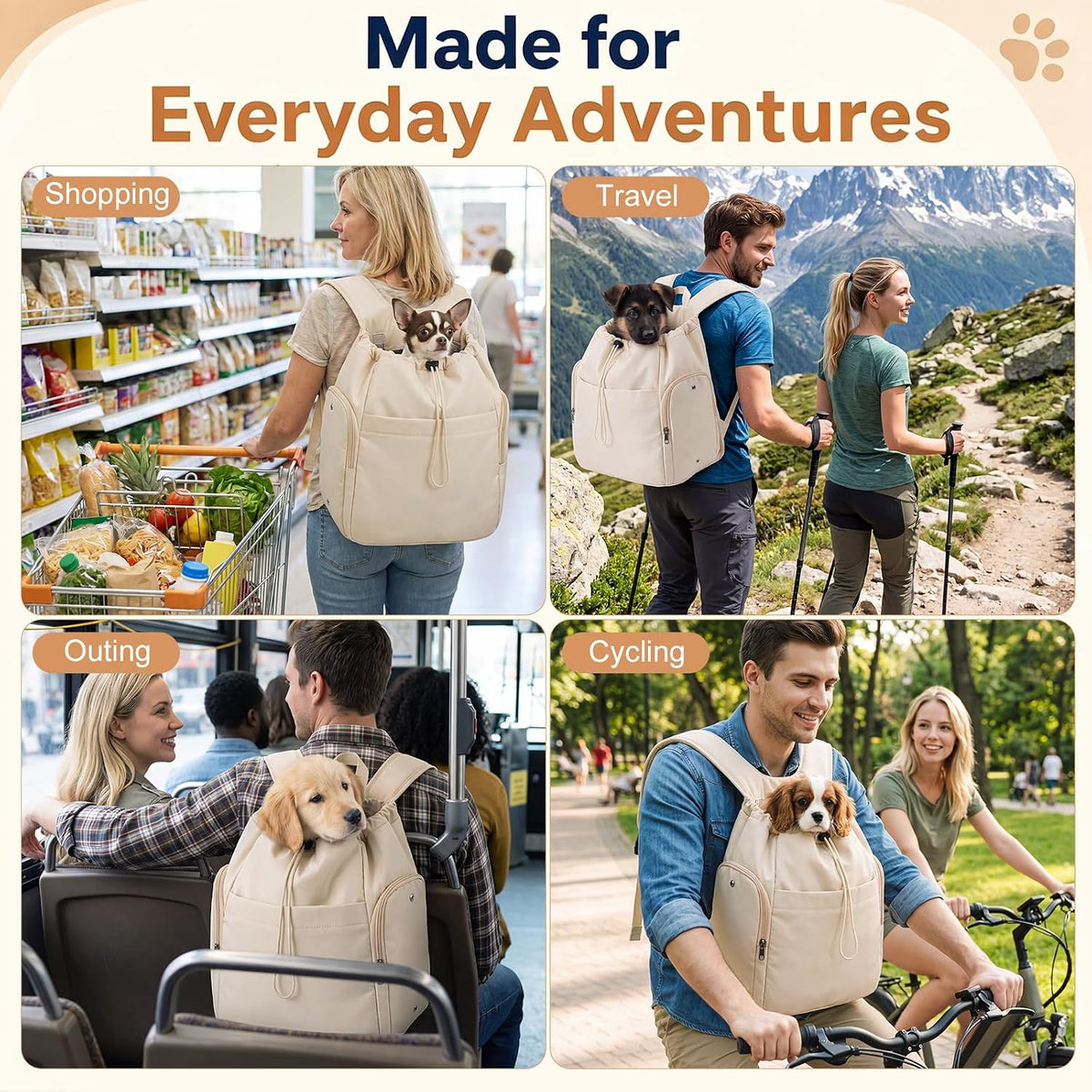 Eccliy Dog Sling Carrier for Small Pets up to 15lbs, Cream