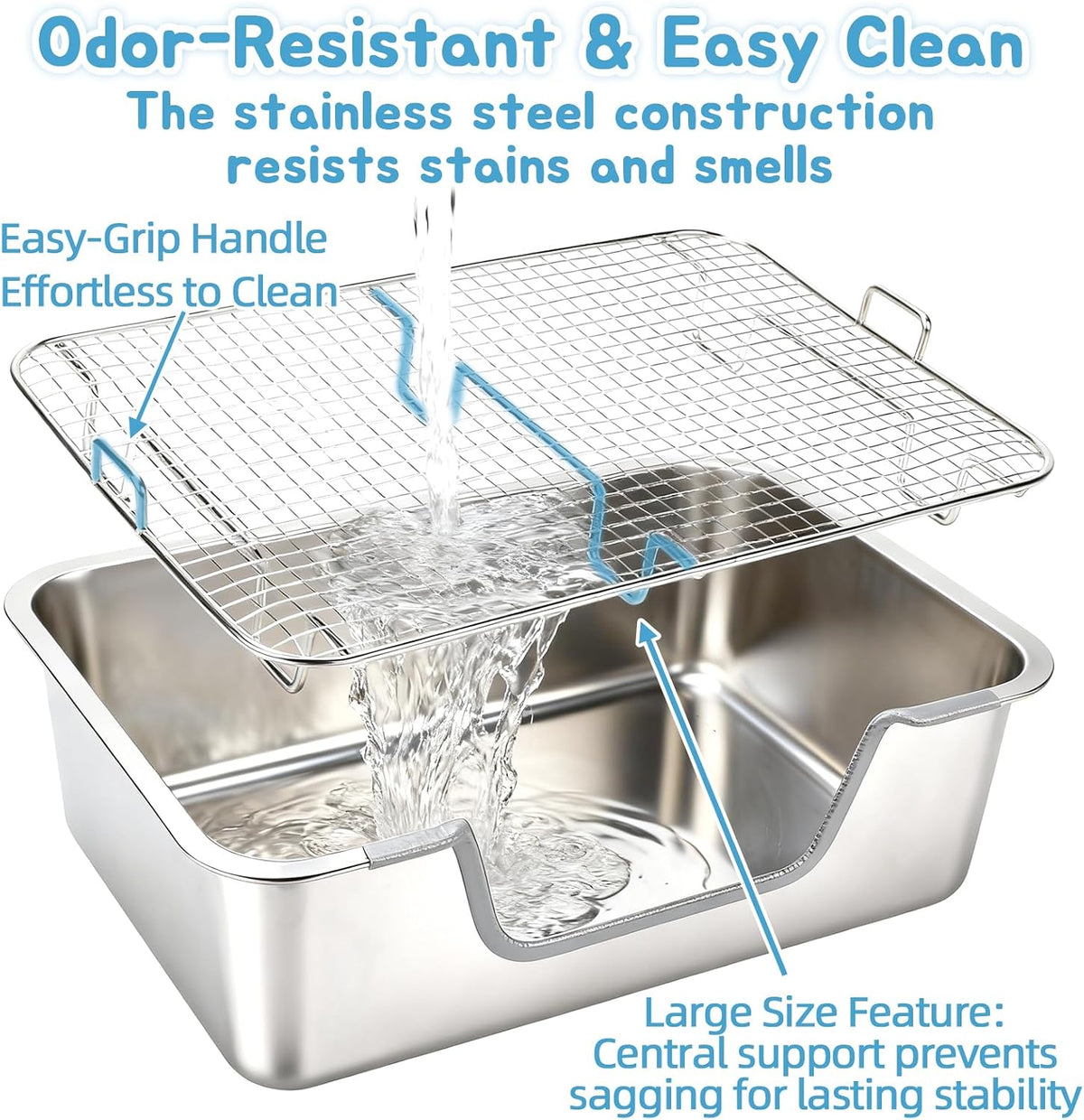 BWOGUE Large Stainless Steel Rabbit Litter Box with Grid, Bunny Litter Box