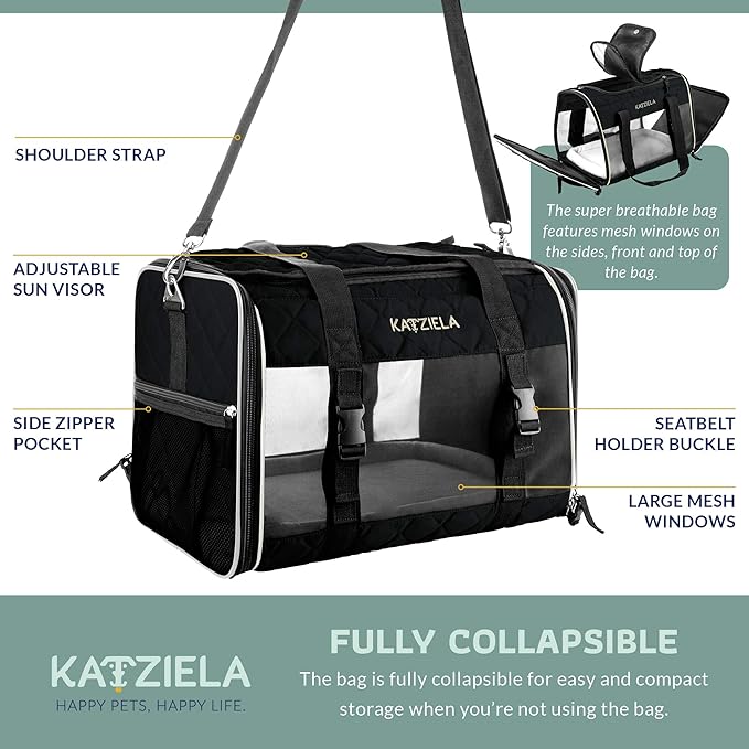 Katziela Deluxe Quilted Airline Approved Pet Dog & Cat Carrier - Image 3