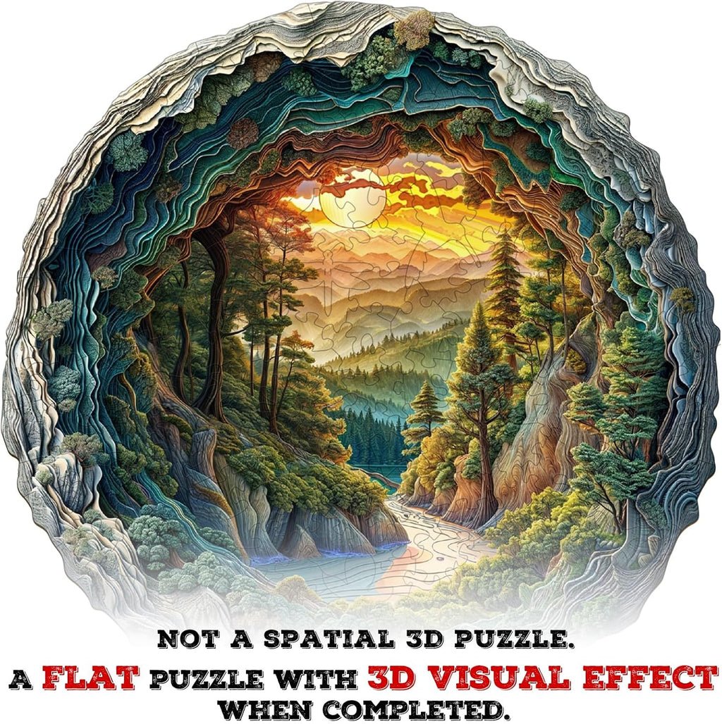 500 Pieces Wooden Puzzles, 3D Cave Forest Puzzle for Adults, Unique Animal Shaped Wood Challenging Jigsaw Puzzles Gifts for Women Men Adults, 17.3x17.2in