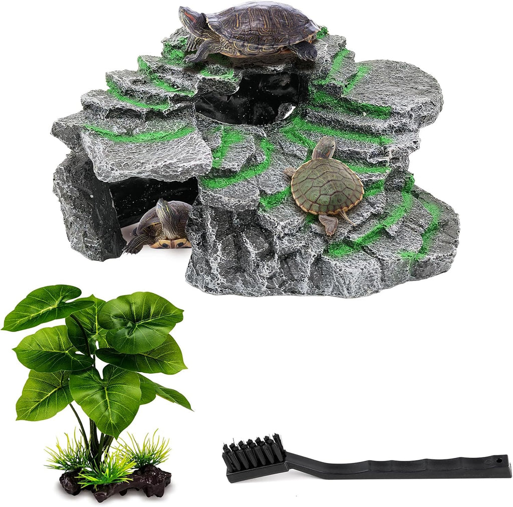 Moonorange Turtle Basking Platform Turtle Tank Decoration for Aquariums & Terrarium, Turtle, Lizard, Reptile Habitat Hideout (Black)