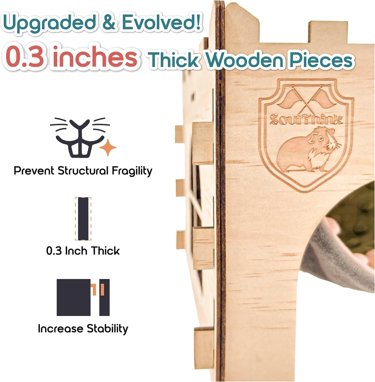 SoulThink® Large Guinea Pig Hideout & House - Easy to Assemble Wooden Guinea Pig Castle with Hammock, Ramp and Toys Accessories Habitat Suitable for Hamsters and Chinchilla