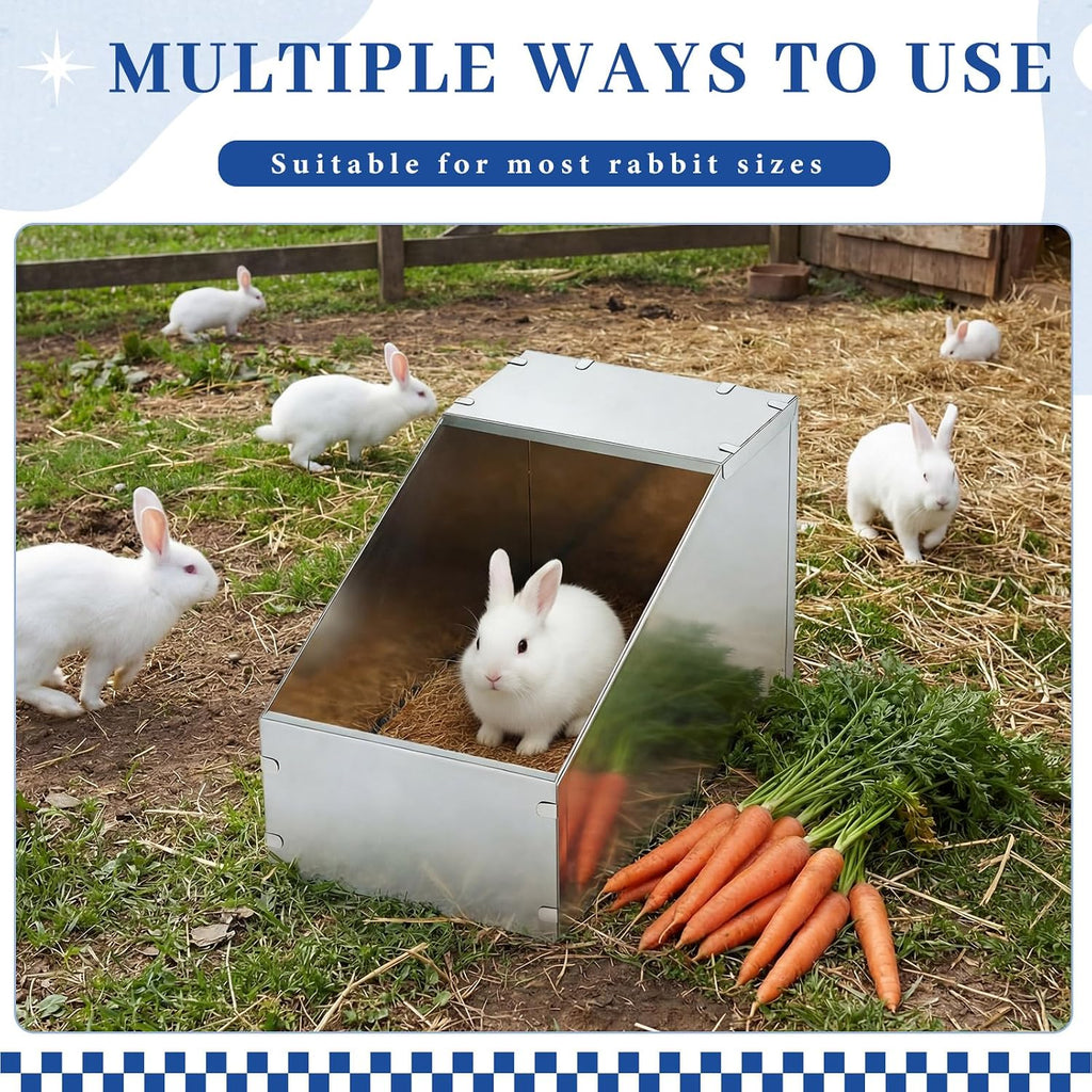 Maxcheck Galvanized Metal Rabbit Nesting Box, 18.5*10.6*10 in with 2 Pcs Grass Mats, Bunny Small Animal Nest with Removable Acrylic Floor for Breeding, Durable, Easy to Clean for Indoor/Outdoor Use