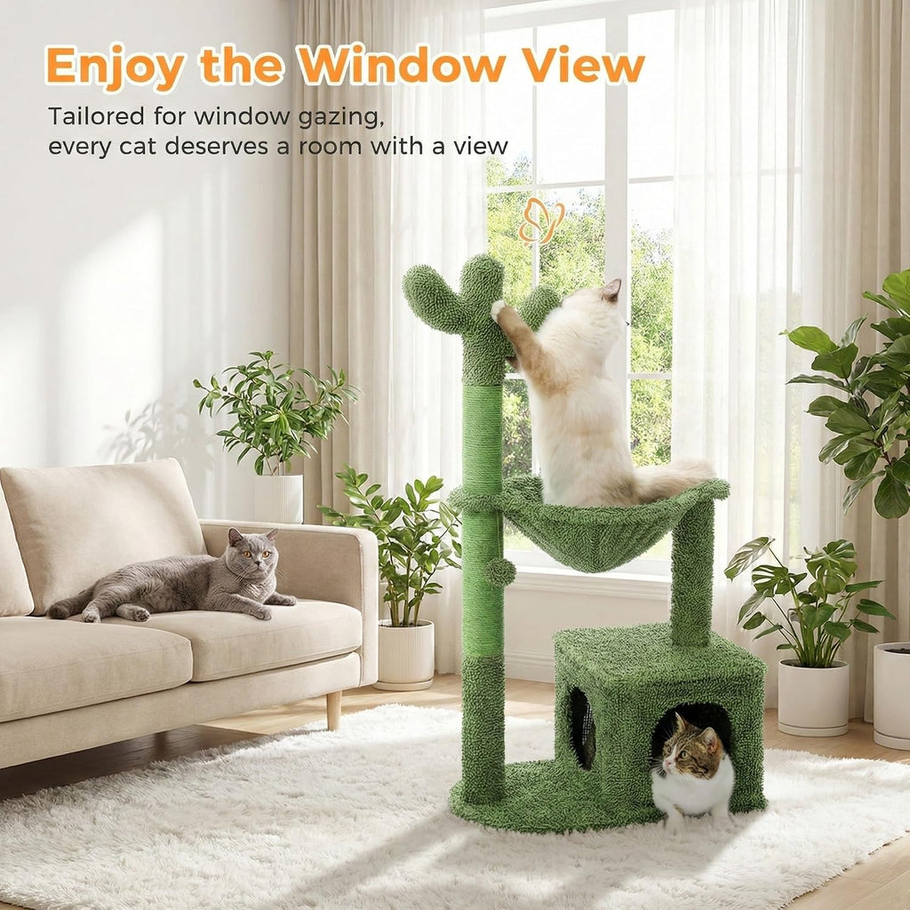 MUTTROS 40" Cactus Cat Tree with Hammock, Condo & Sisal Post, Green