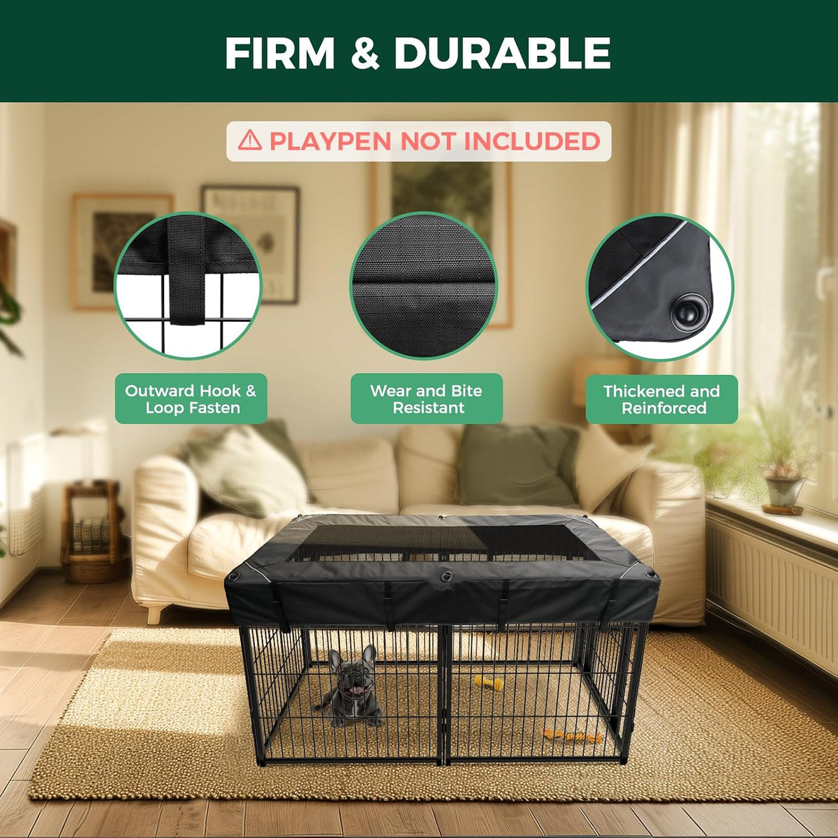 FXW Mesh Top Cover for 24" H 6-Panel Dog Playpen, Rectangle