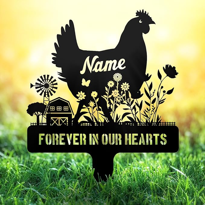 Personalized Metal Chicken Memorial Stake – Custom Farm Pet Grave Marker by NIWAHO