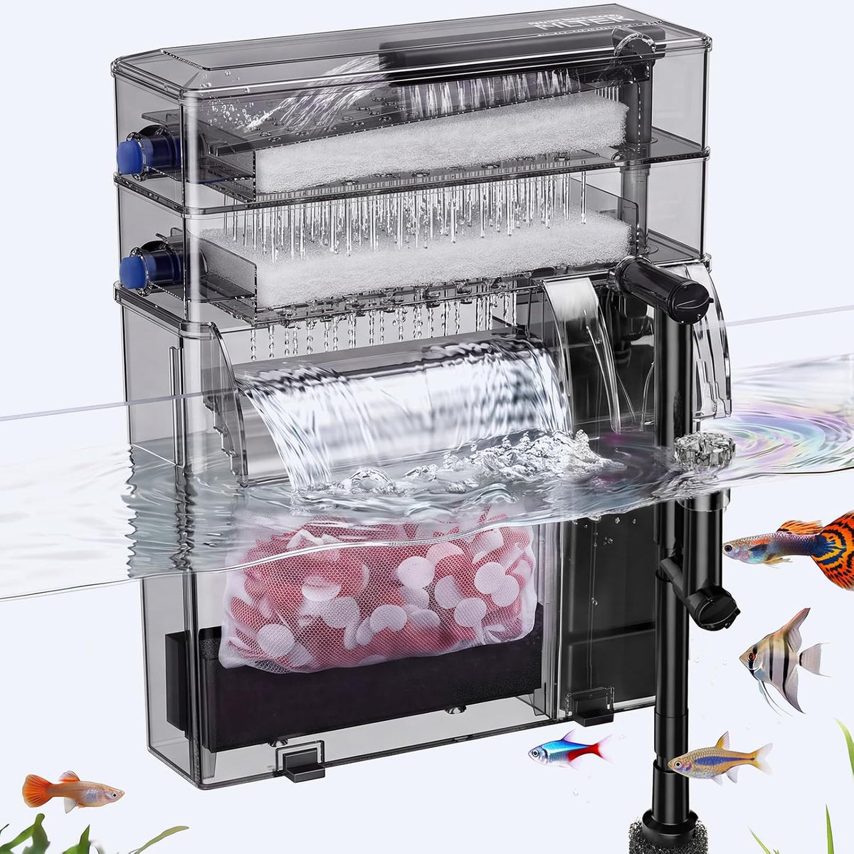 Veehoo Hang on Back Aquarium Filter Double Dry-Wet Filtration, up to 50Gal