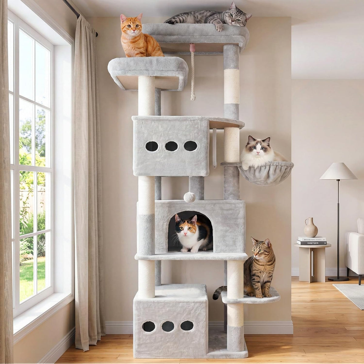 Cat Tree, 71.6'' Tall Cat Tower with 3 Large Cat Condos, GCT800W