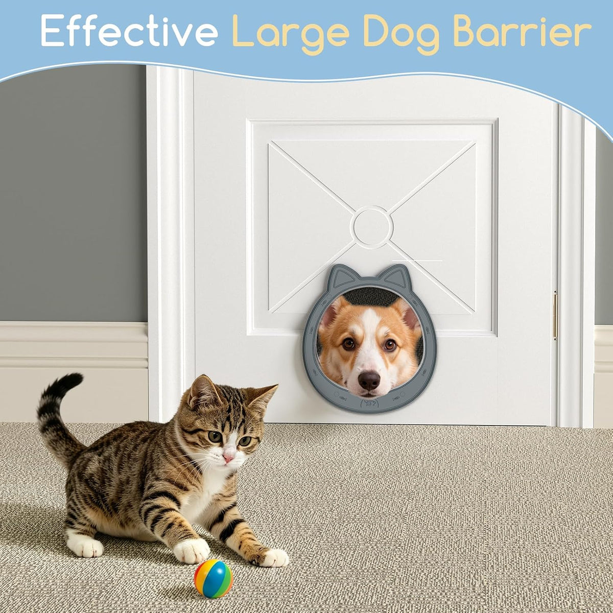 Large Cat Door Interior Door, No-Flap Pet Door for Cats Up to 22 lbs(Gray)