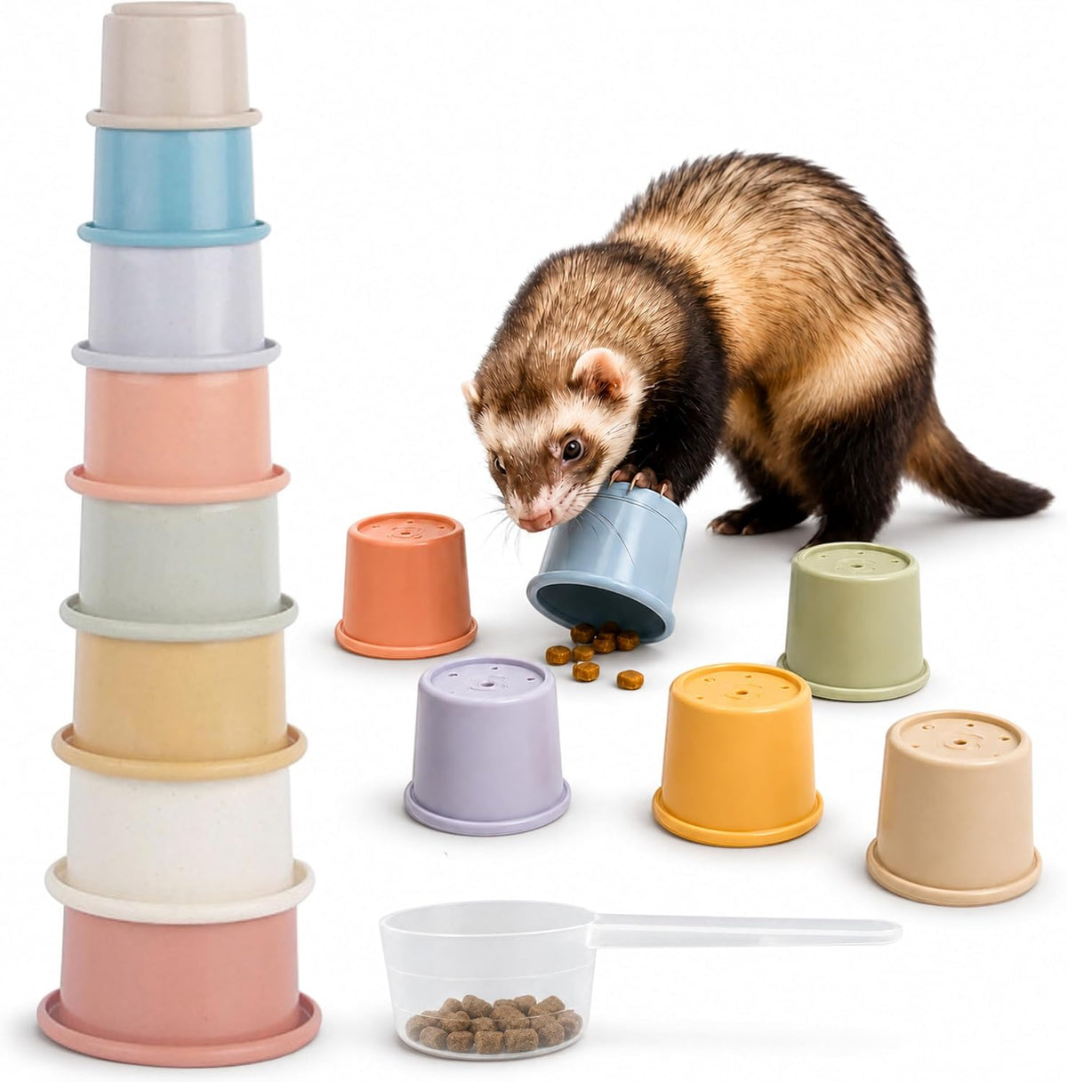 Ferret Enrichment Interactive Foraging Treat Cups, 8pcs Stacking Set